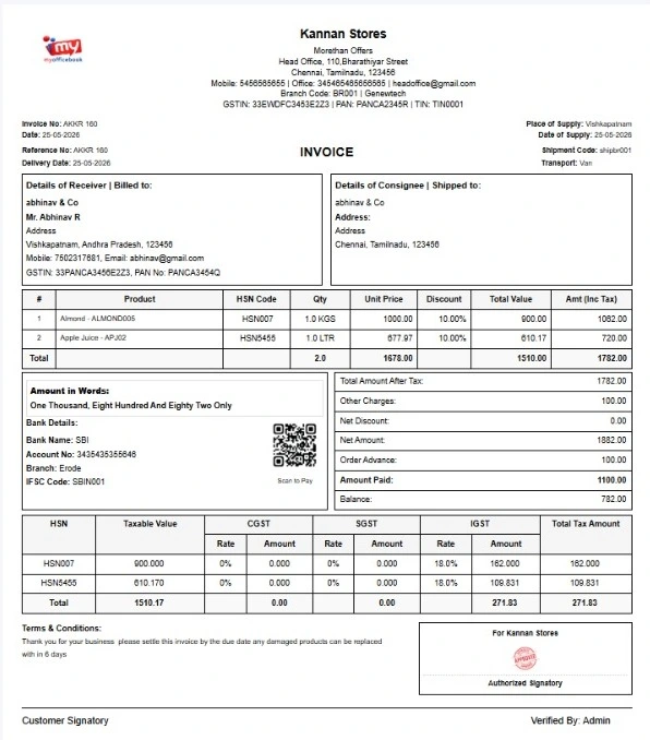 Product wise tax template